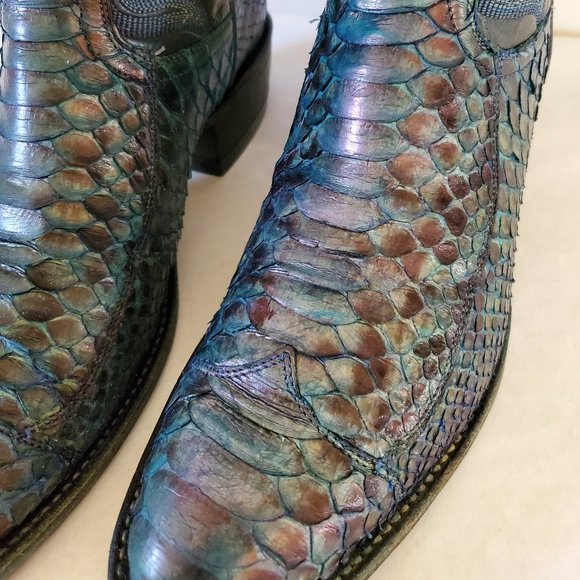 Tony Lama 8 1/2 painted blue purple black gray western cowboy boots snakeskin - Picture 11 of 13